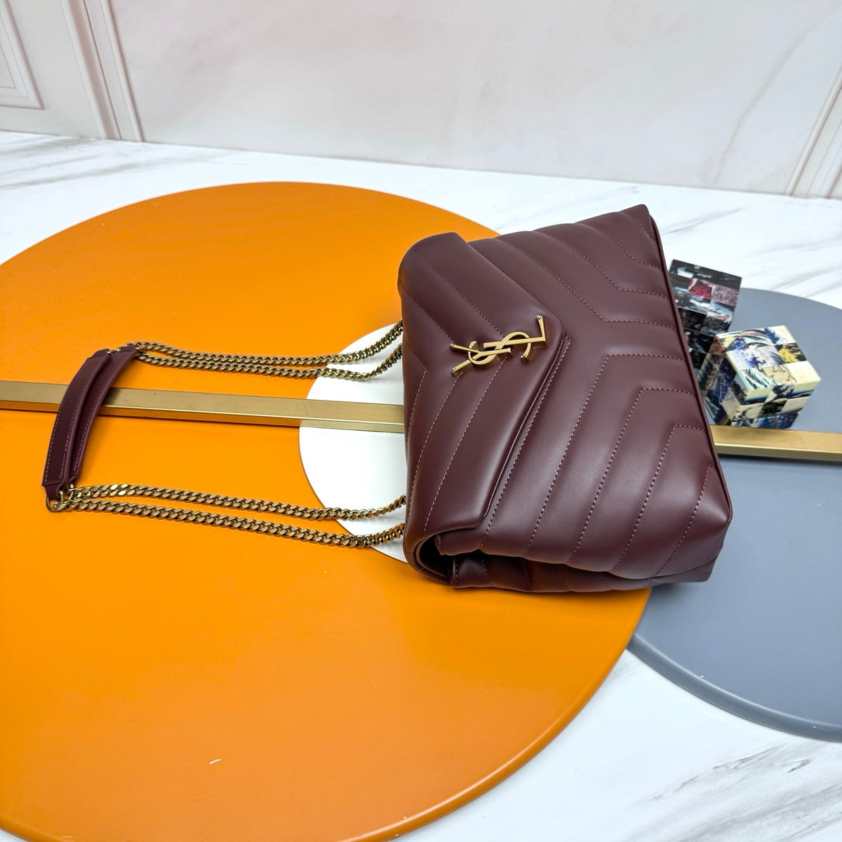 YSL Small Loulou Bag 23cm Burgundy Lambskin