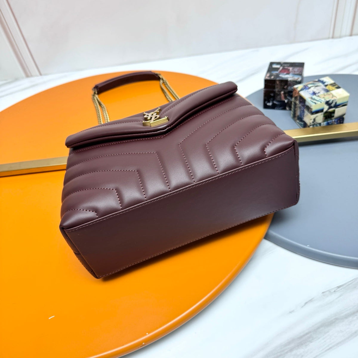 YSL Small Loulou Bag 23cm Burgundy Lambskin