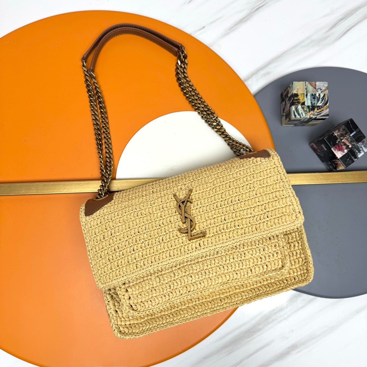 YSL Niki Shoulder Bag 28cm Straw Color in Straw Weaving 285527