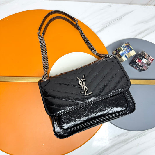 YSL Niki Shoulder Bag 28cm Black Elephant Leather 285506