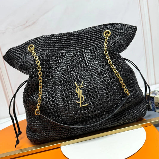 YSL 2026 Jamie Shopping Raffia Handbag 35cm Black Woven
