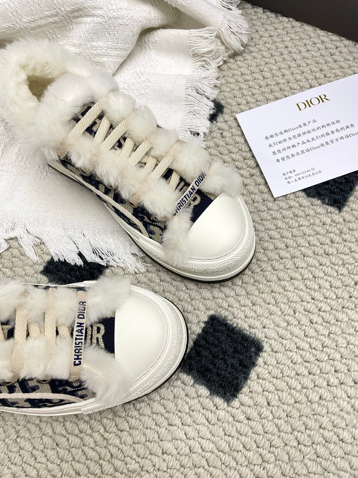 CD Walk'n Dior Platform Sneaker Black Beige Oblique Motif Fabric Wool