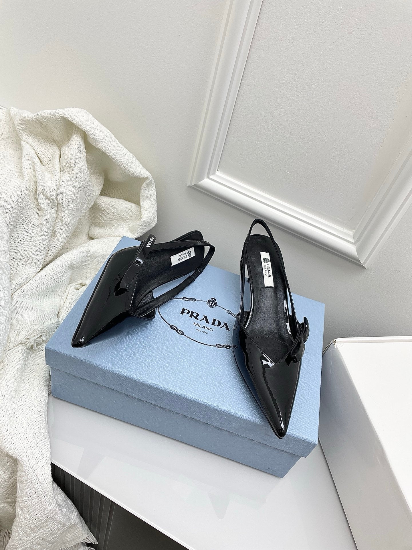 Prada 26s Slingback Black Patent Leather 726983