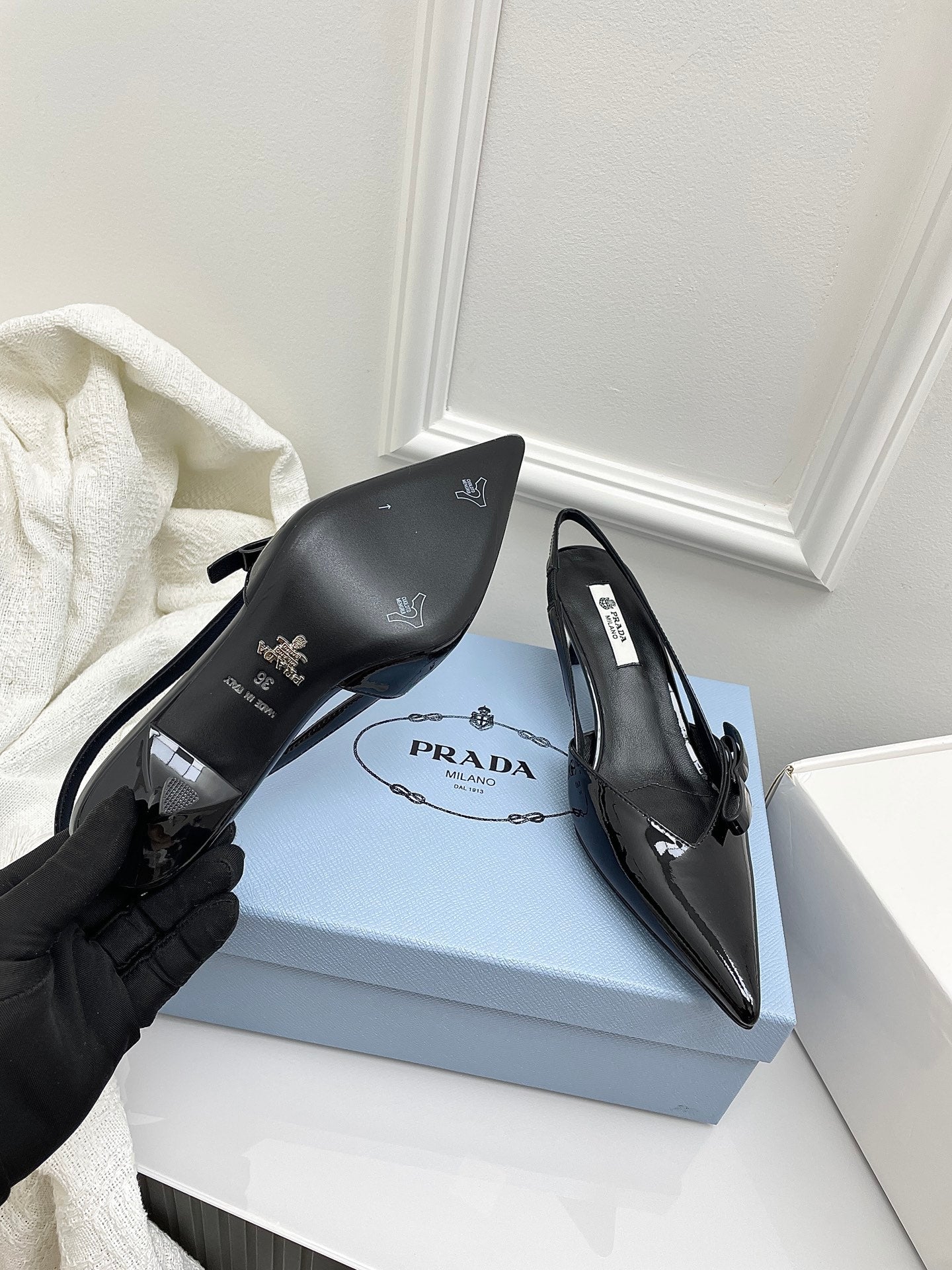 Prada 26s Slingback Black Patent Leather 726983