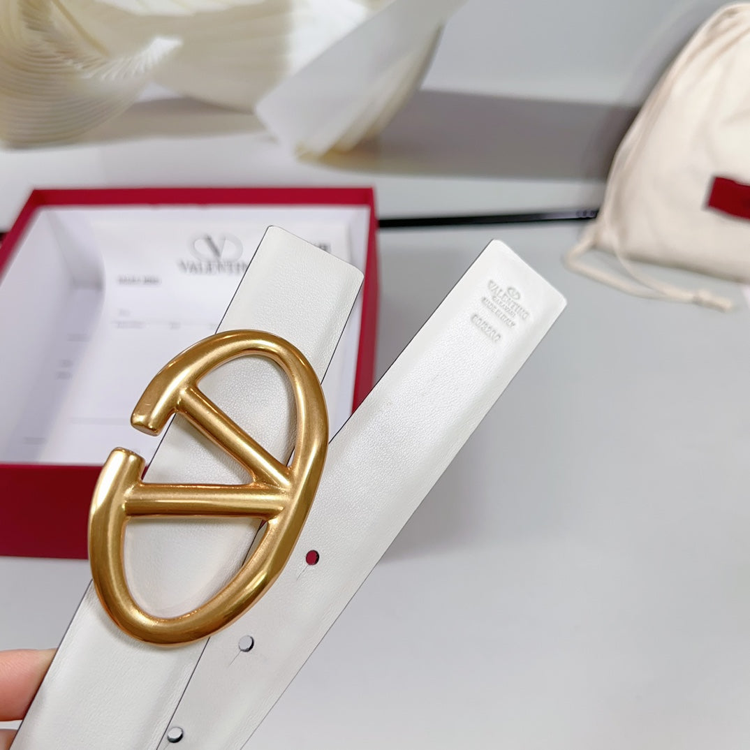 The Bold Edition Reversible Belt 30mm White Calfskin Gold Buckle