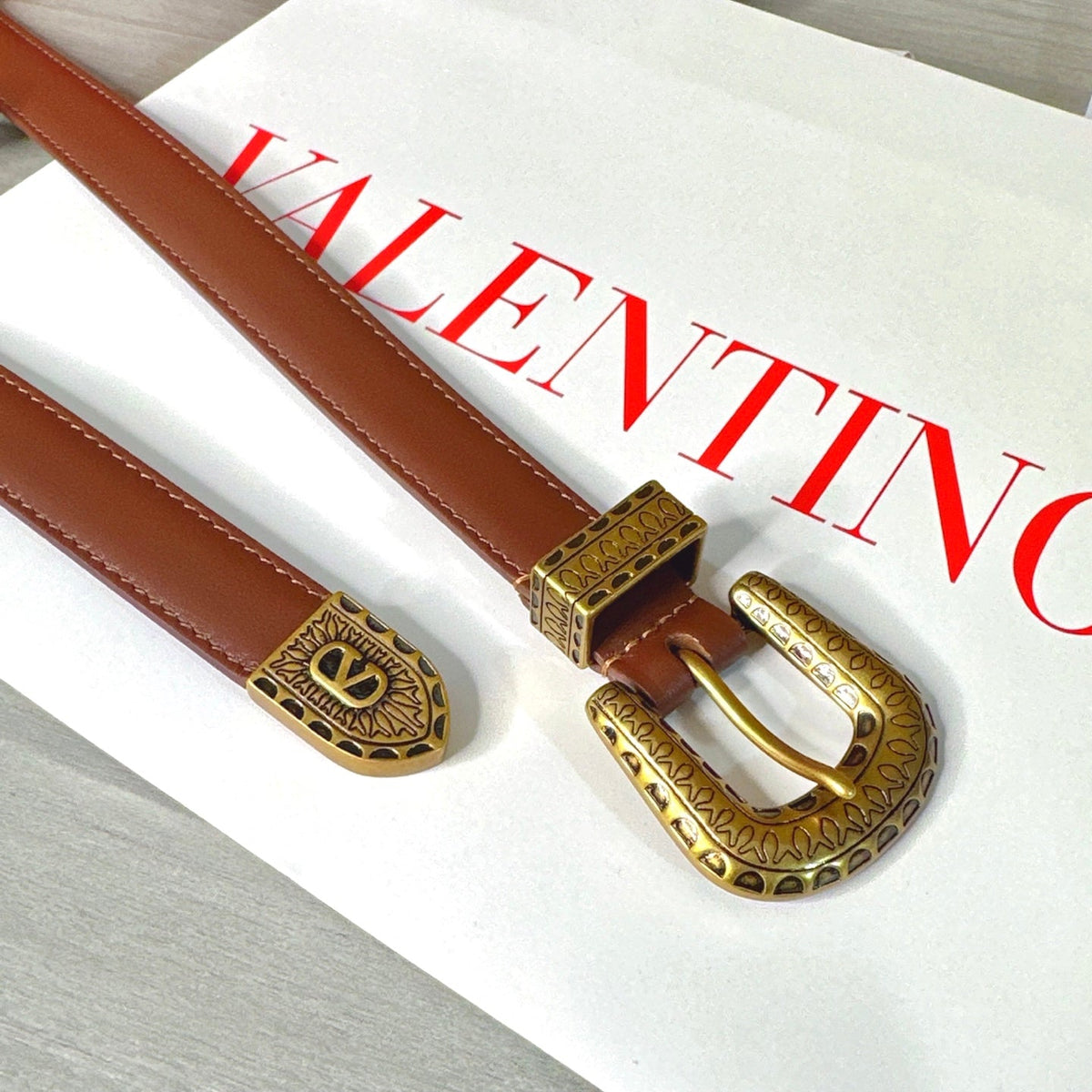 Valentino VLogo Signature Belt 2.0cm Brown Cowhide 202892