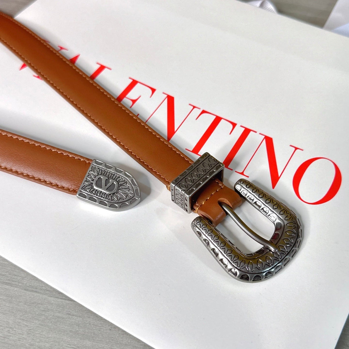 Valentino VLogo Signature Belt 2.0cm Tan Brown Cowhide 202889