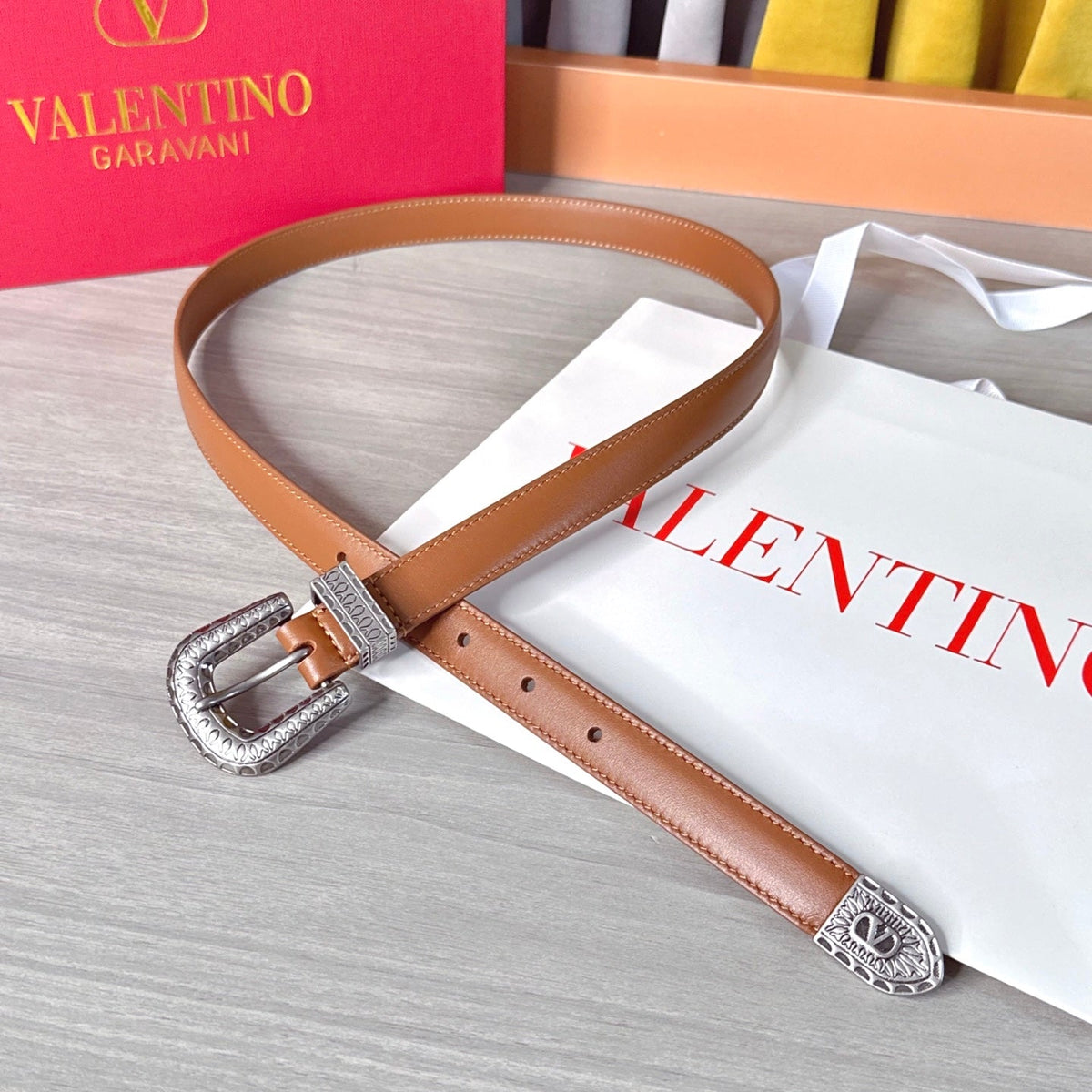 Valentino VLogo Signature Belt 2.0cm Tan Brown Cowhide 202889