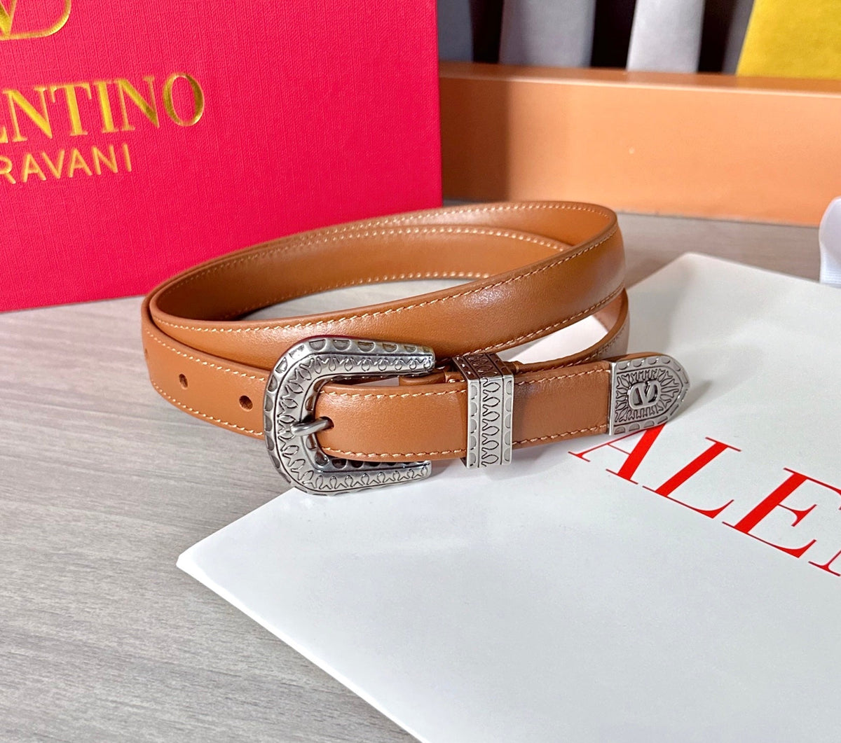 Valentino VLogo Signature Belt 2.0cm Tan Brown Cowhide 202889