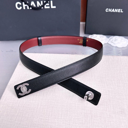 CC Fall Winter 2026 3cm Belt Black Sliver Caviar Leather