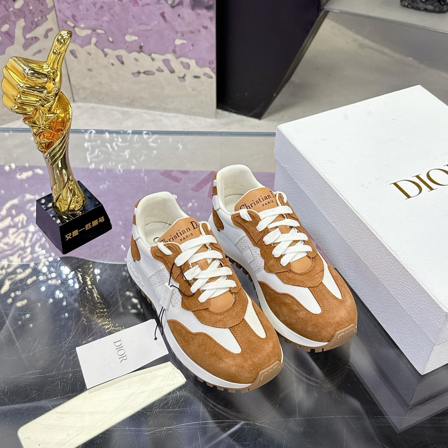 CD C'est Dior Sneaker  Brown White Mesh Suede Calfskin 546578