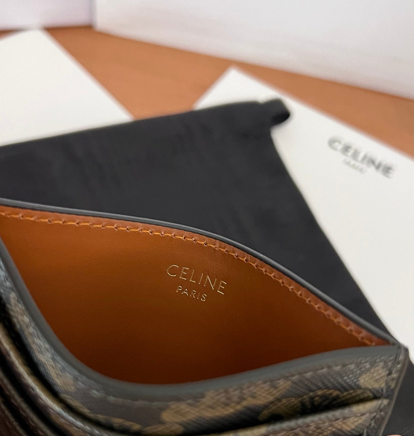 TRIOMPHE Card Holder Black Cowhide&Fabric GHW