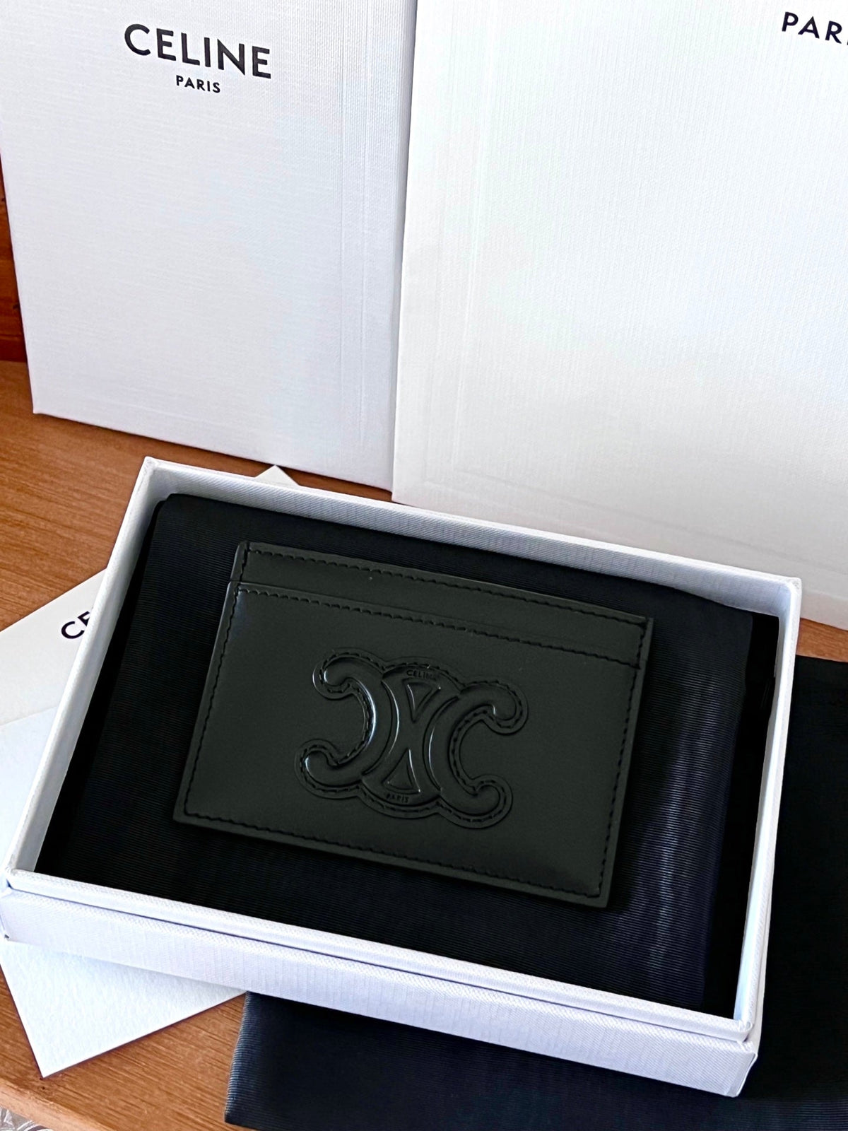 TRIOMPHE 10B703 Card Holder Black Cowhide Leather