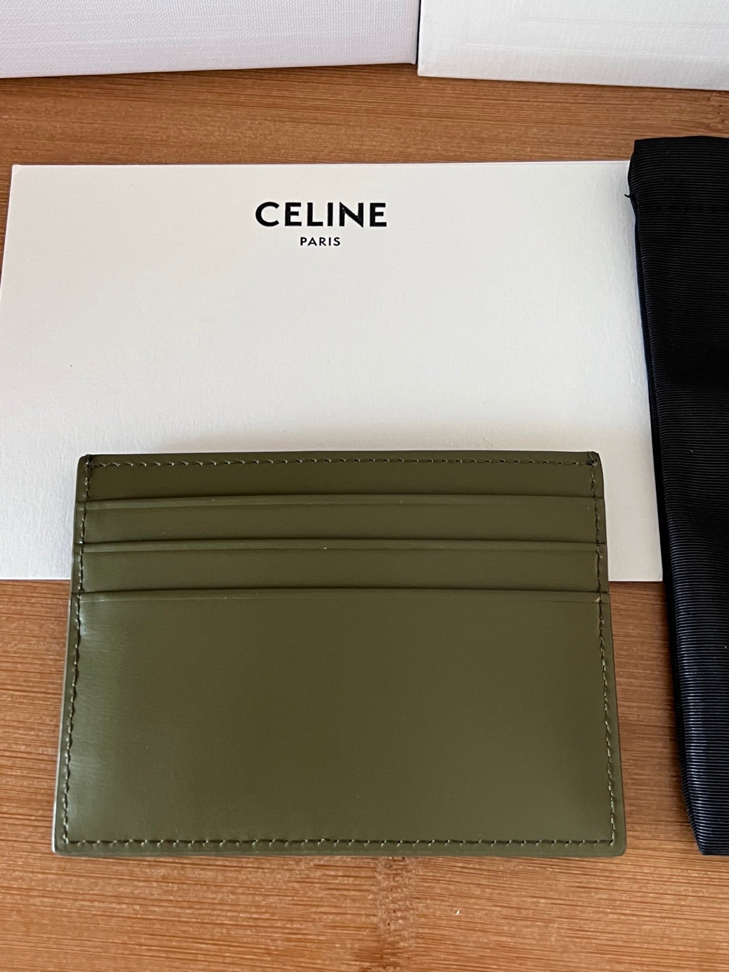 TRIOMPHE Card Holder Olive Green Cowhide& Fabric GHW