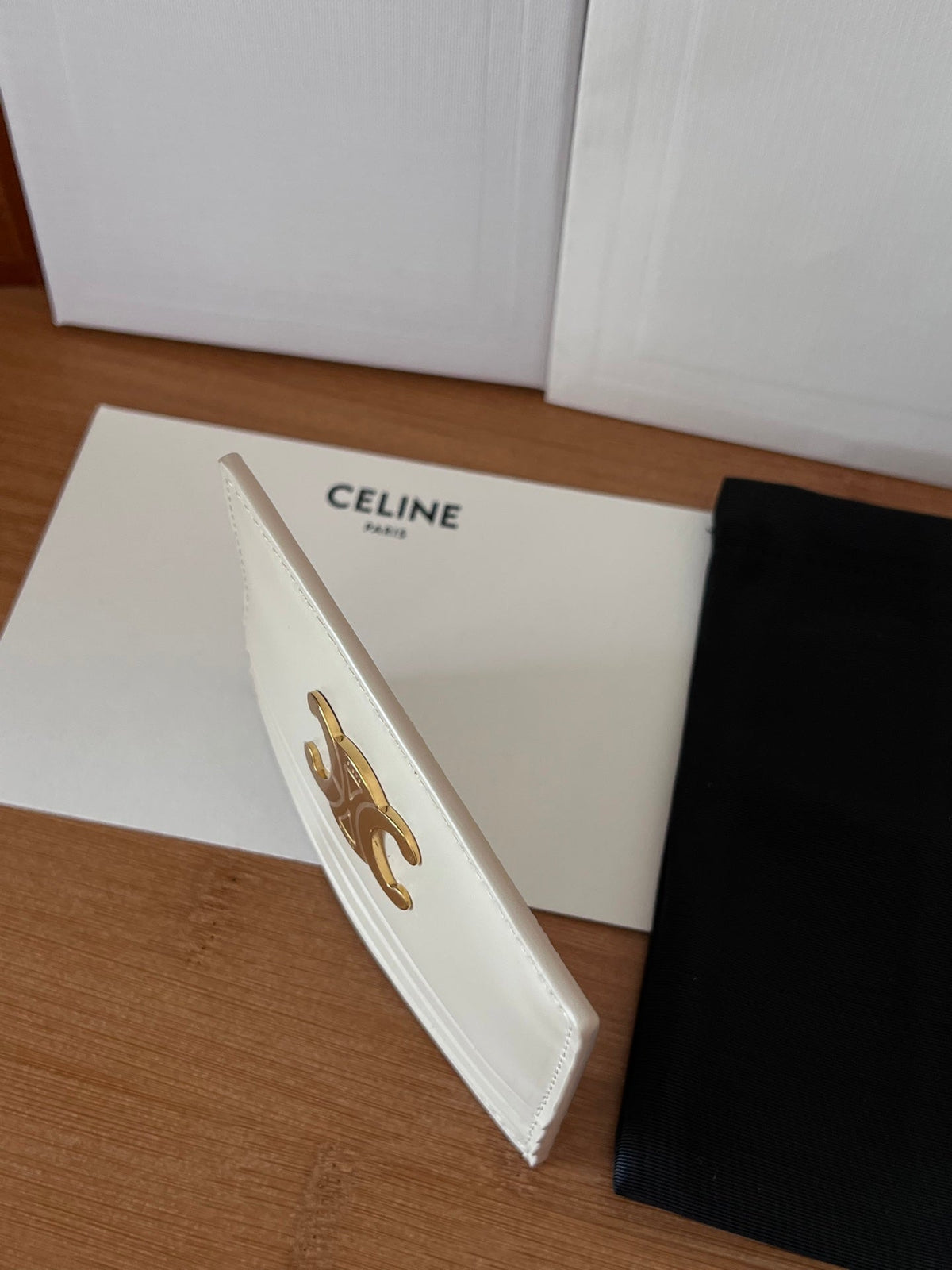 TRIOMPHE Card Holder White Cowhide& Fabric GHW