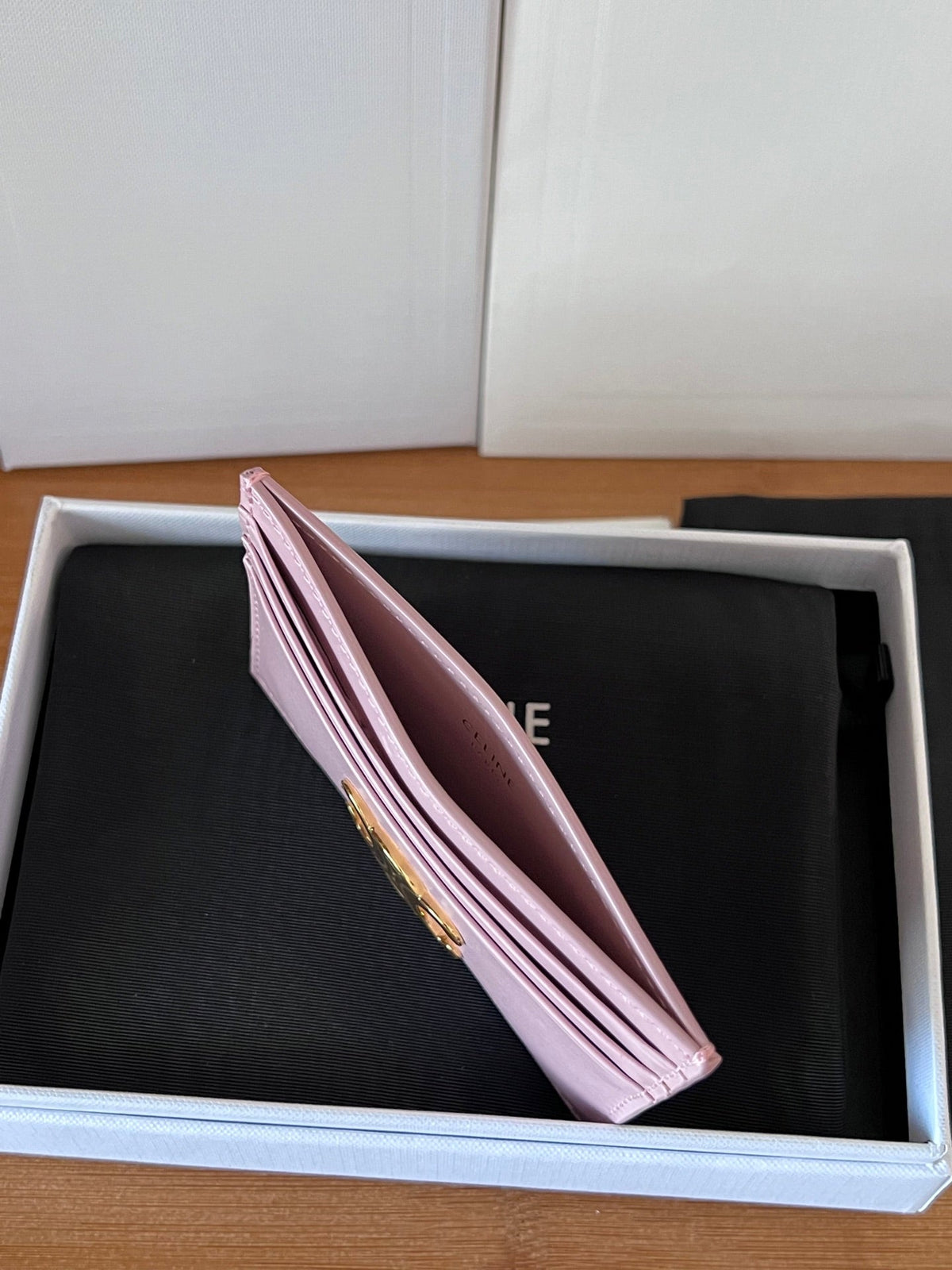 TRIOMPHE Card Holder Pink Cowhide& Fabric GHW