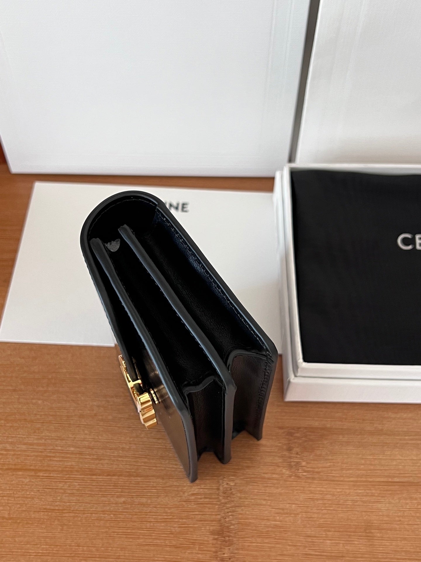 TRIOMPHE Business Card Holder Black Cowhide GHW