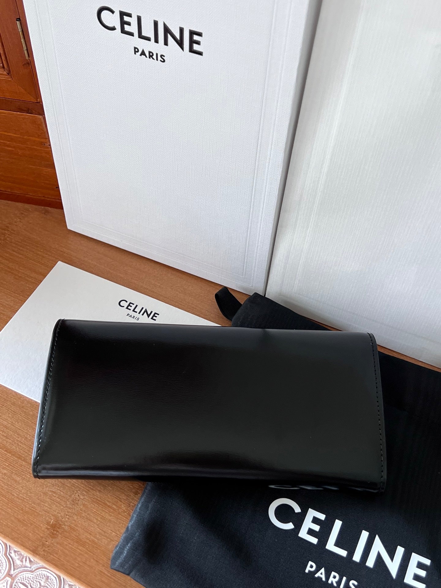 TRIOMPHE Flap Wallet Card Holder 19cm Black Shiny Cafskin