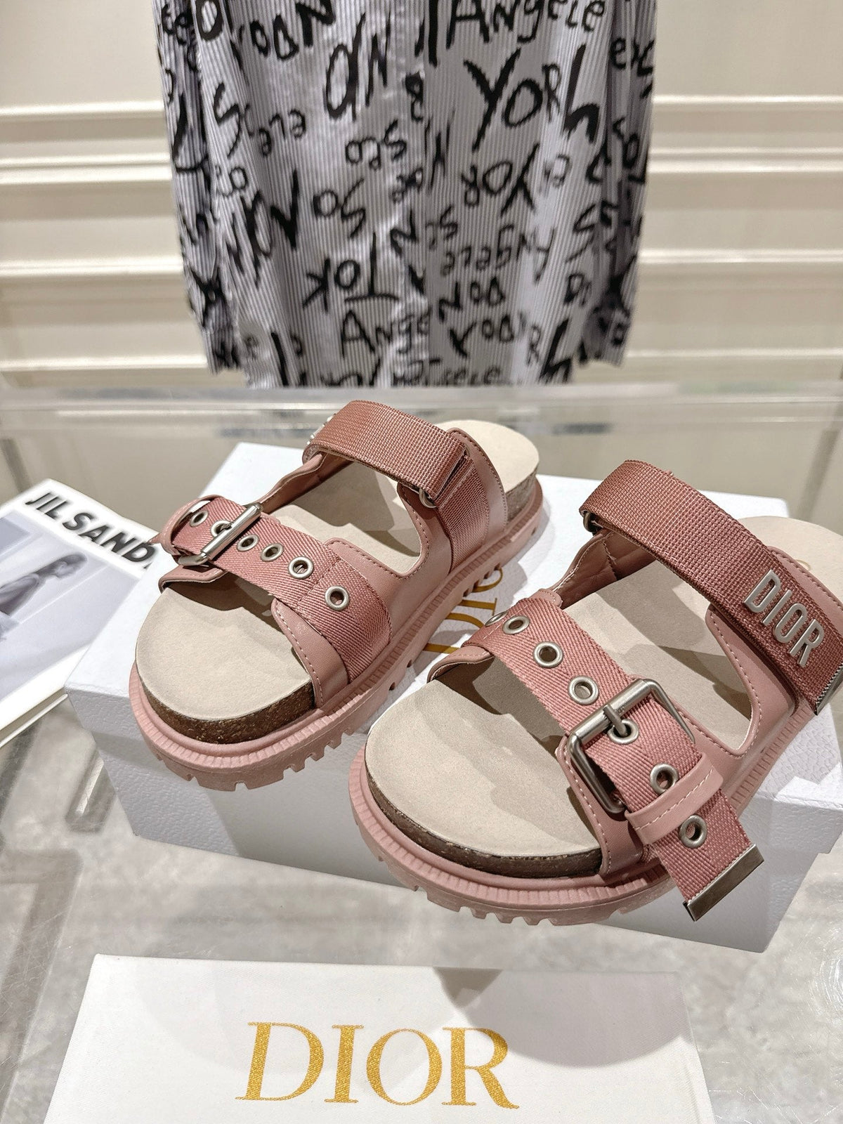 CD 26s Double-Strap Slide Sandals Pink Calfskin 919014