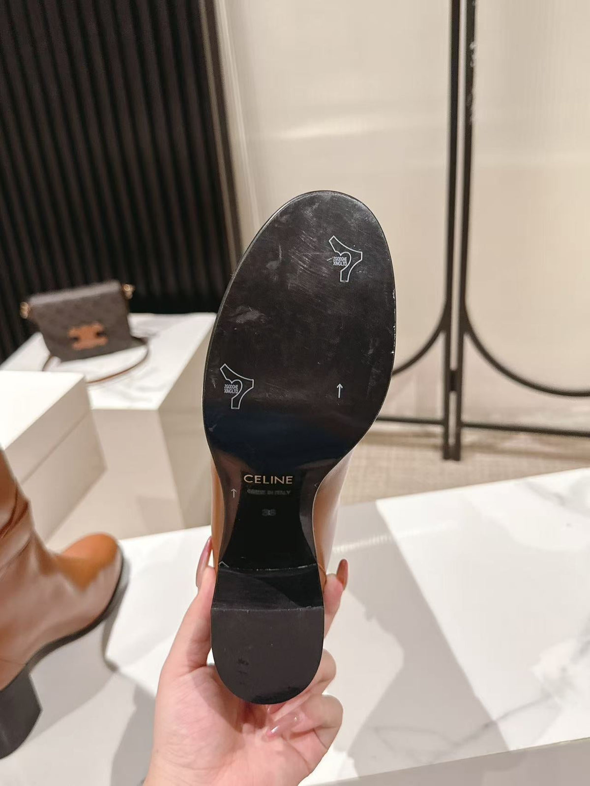 Celine Garance Triomphe High Boot 60mm Brown Calfskin