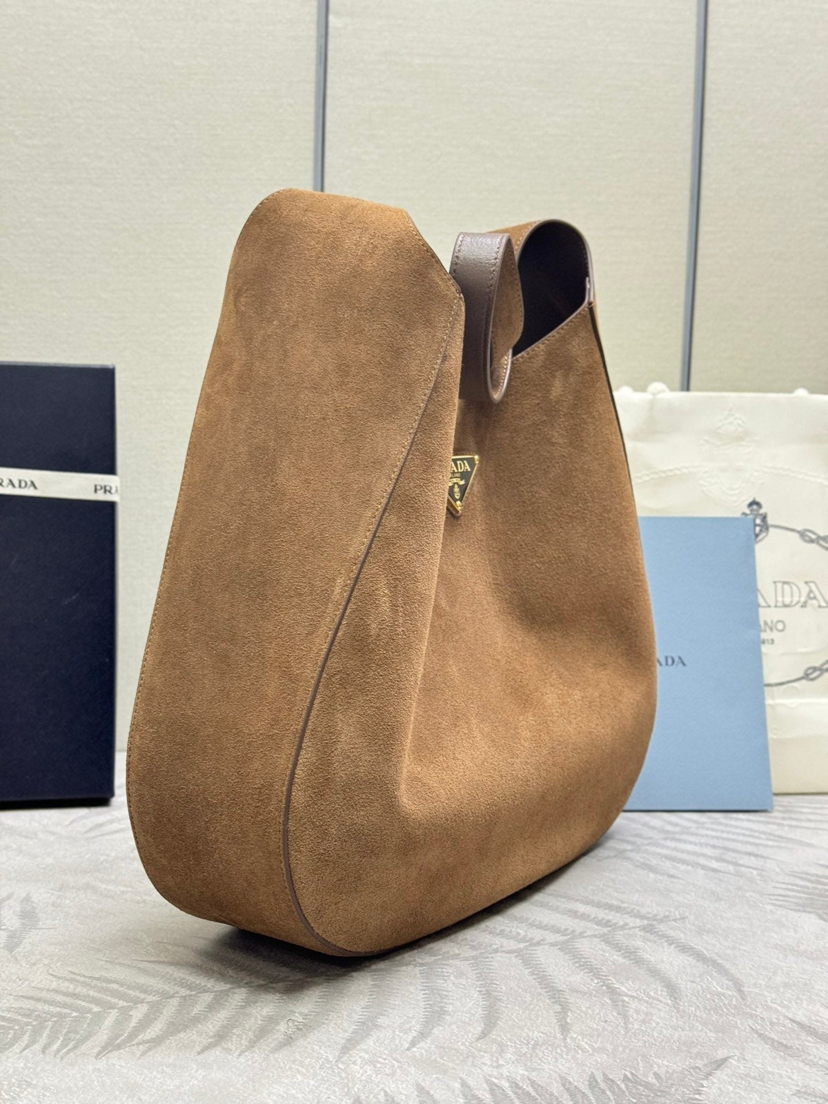 Prada Cleo Crossbodybag 40cm Brown Nubuck Leather