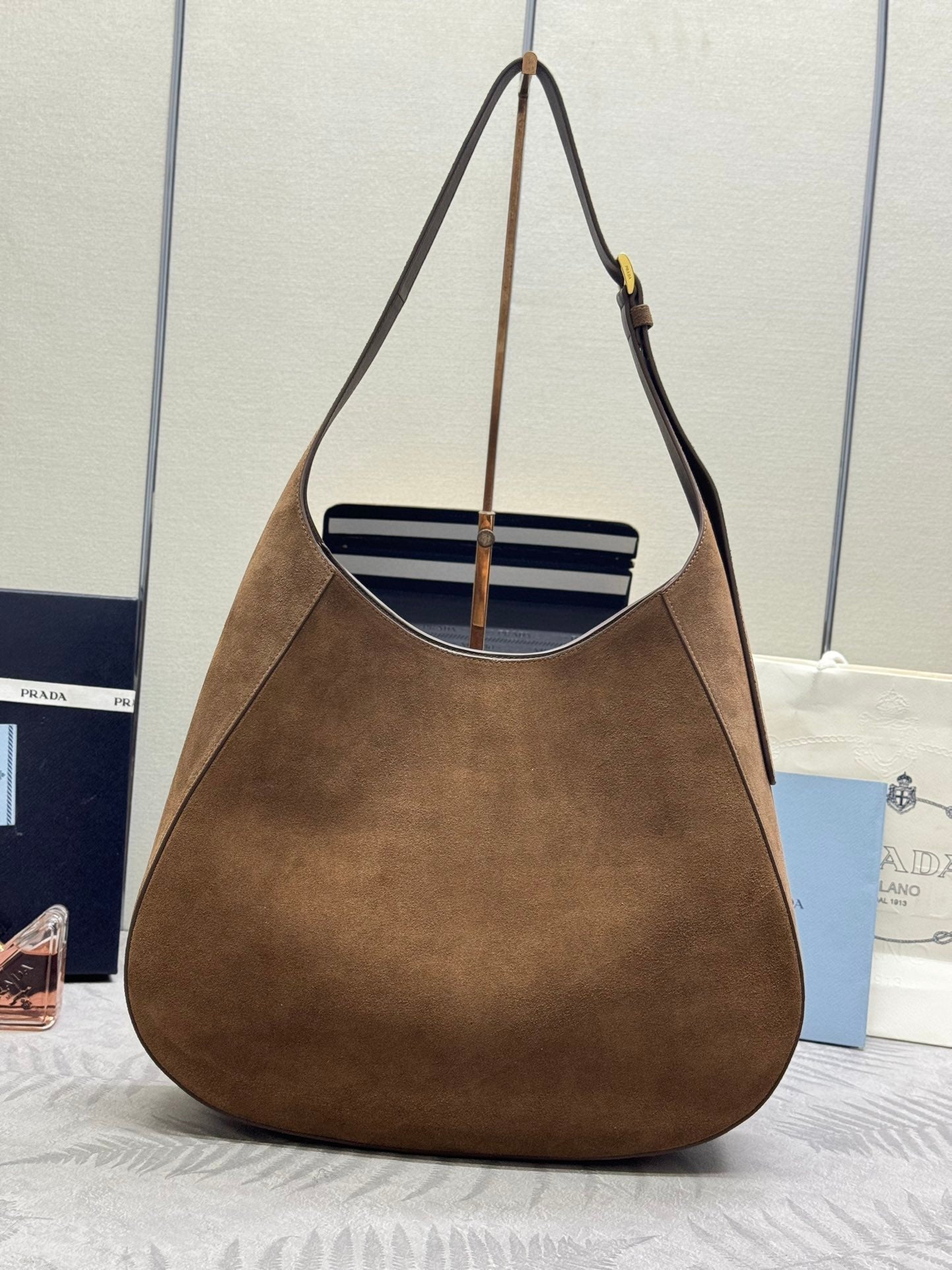 Prada Cleo Crossbodybag 40cm Brown Nubuck Leather