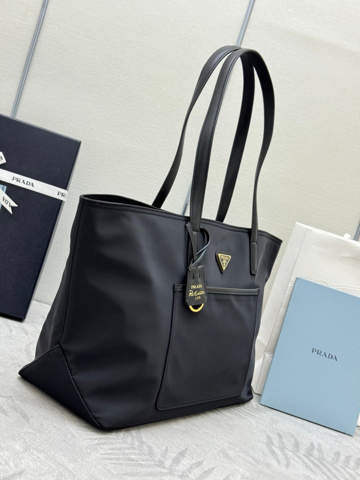 Prada Re-Edition 1978 Tote Bag 35cm Black Re-Nylon& Saffiano Leather