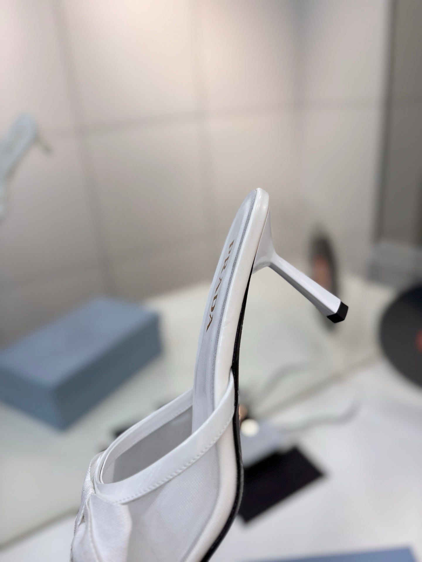 Prada Mesh 7.5cm White Fabric Mules 834605