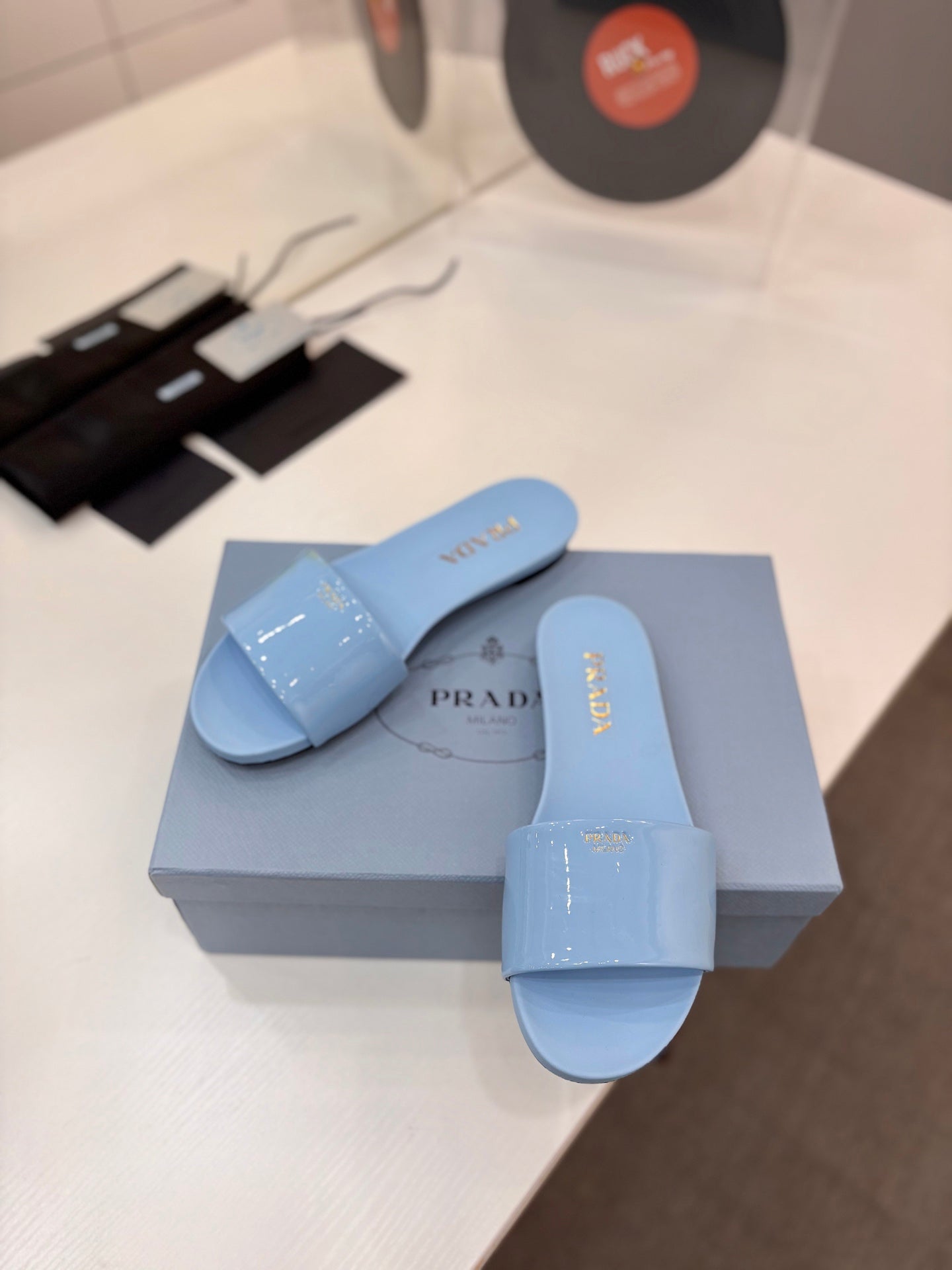 Prada Slides Blue Patent Leather 834593