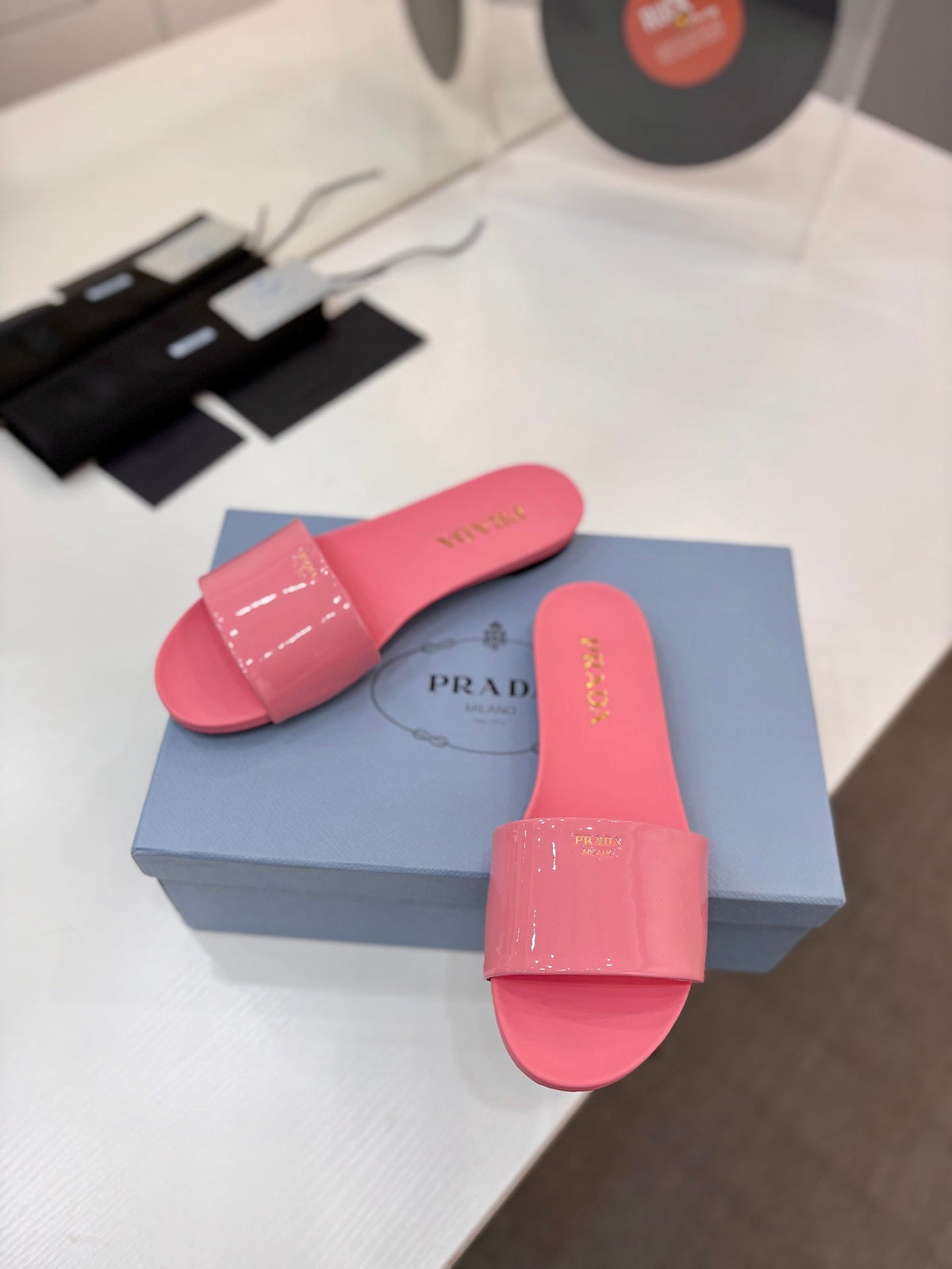 Prada Slides Pink Patent Leather 834594