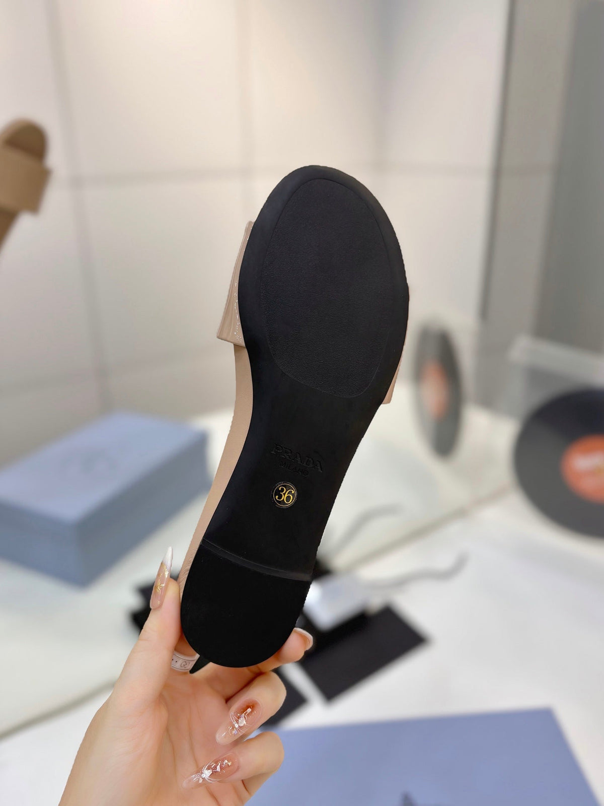 Prada Slides Beige Patent Leather 834595