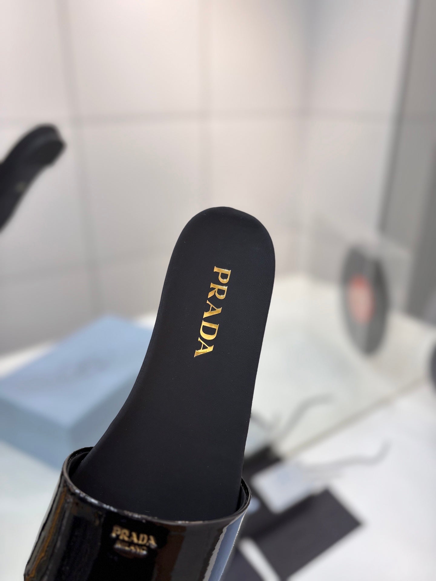 Prada Slides Black Patent Leather 834596