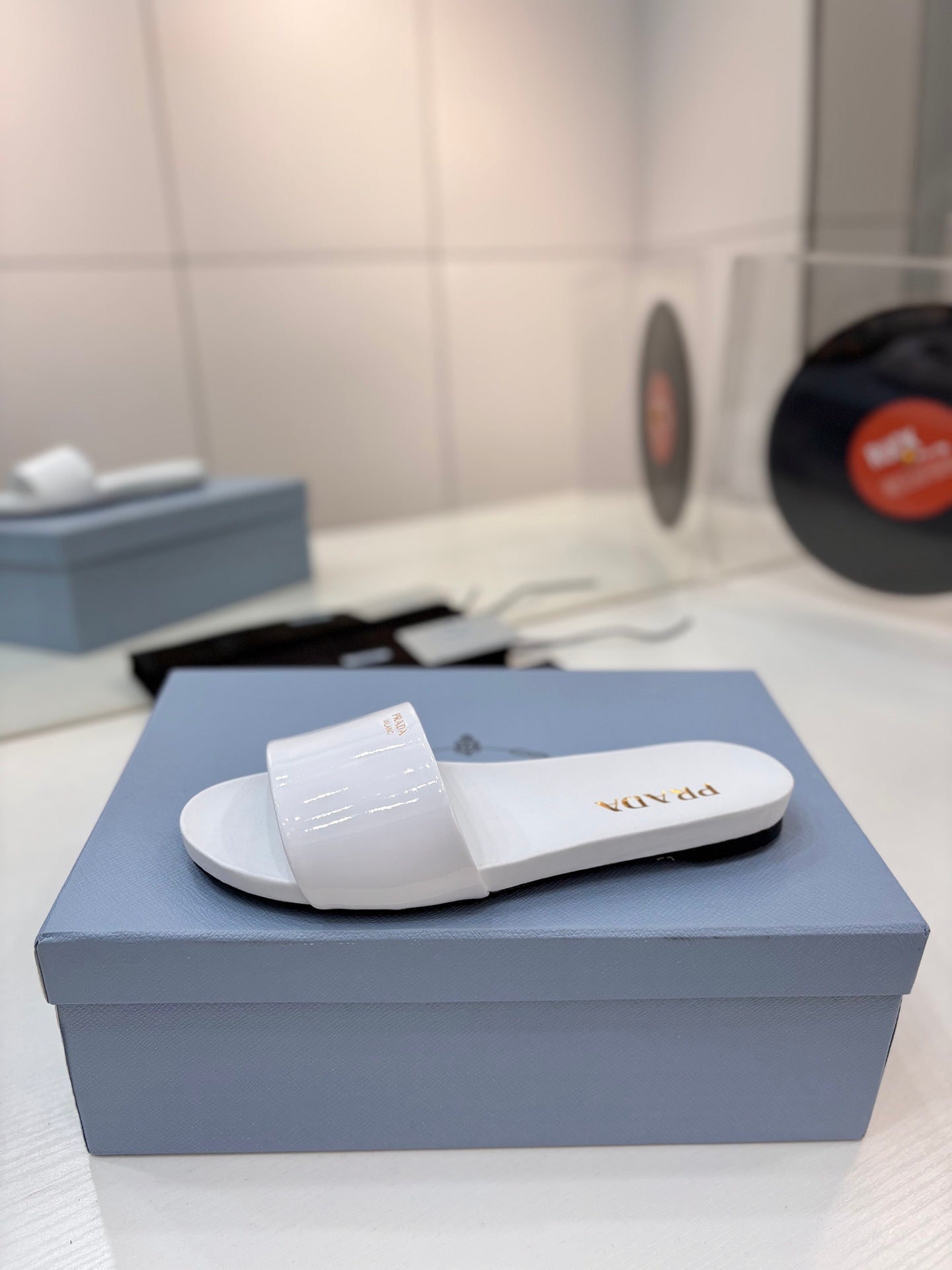 Prada Slides White Patent Leather 834597