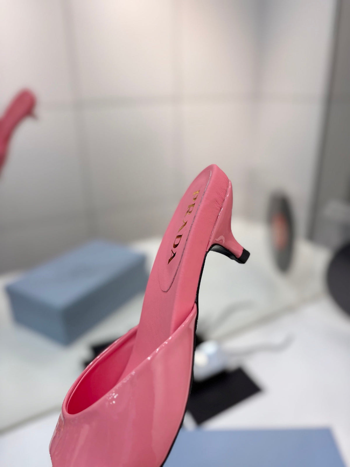 Prada Kitten Heel Sandals 4cm Pink Patent Leather 834582