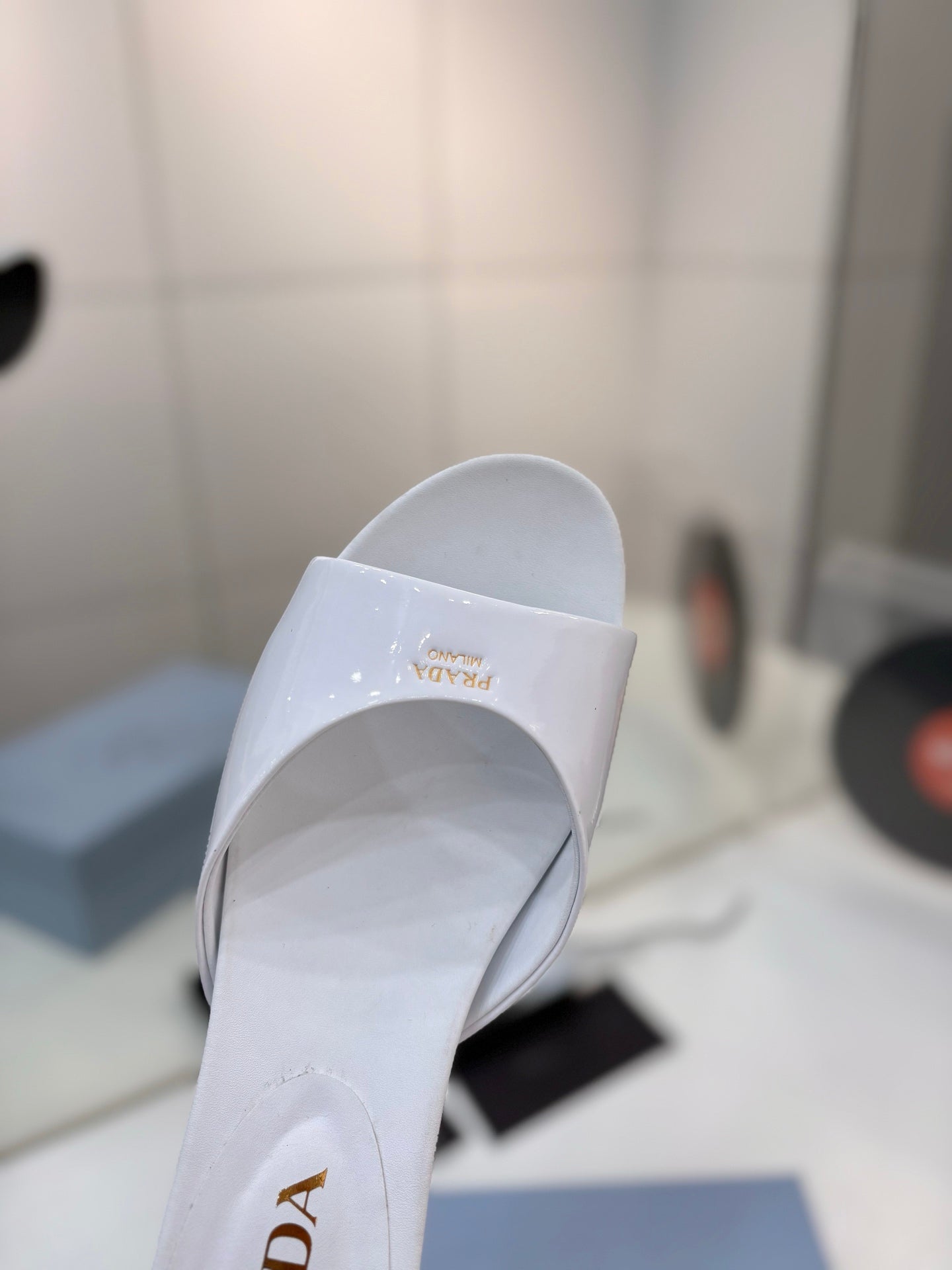 Prada Kitten Heel Sandals 4cm White Patent Leather 834600