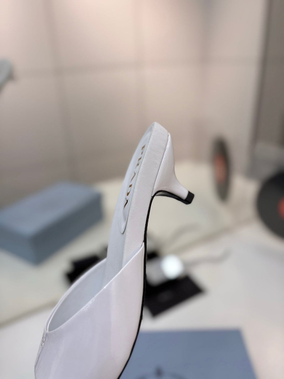 Prada Kitten Heel Sandals 4cm White Patent Leather 834600