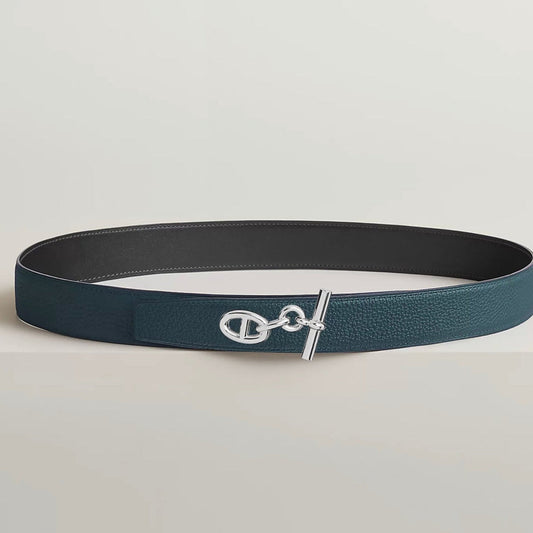 HM Yachting Buckle Belt 32mm Prussian Blue Black Leather 187514