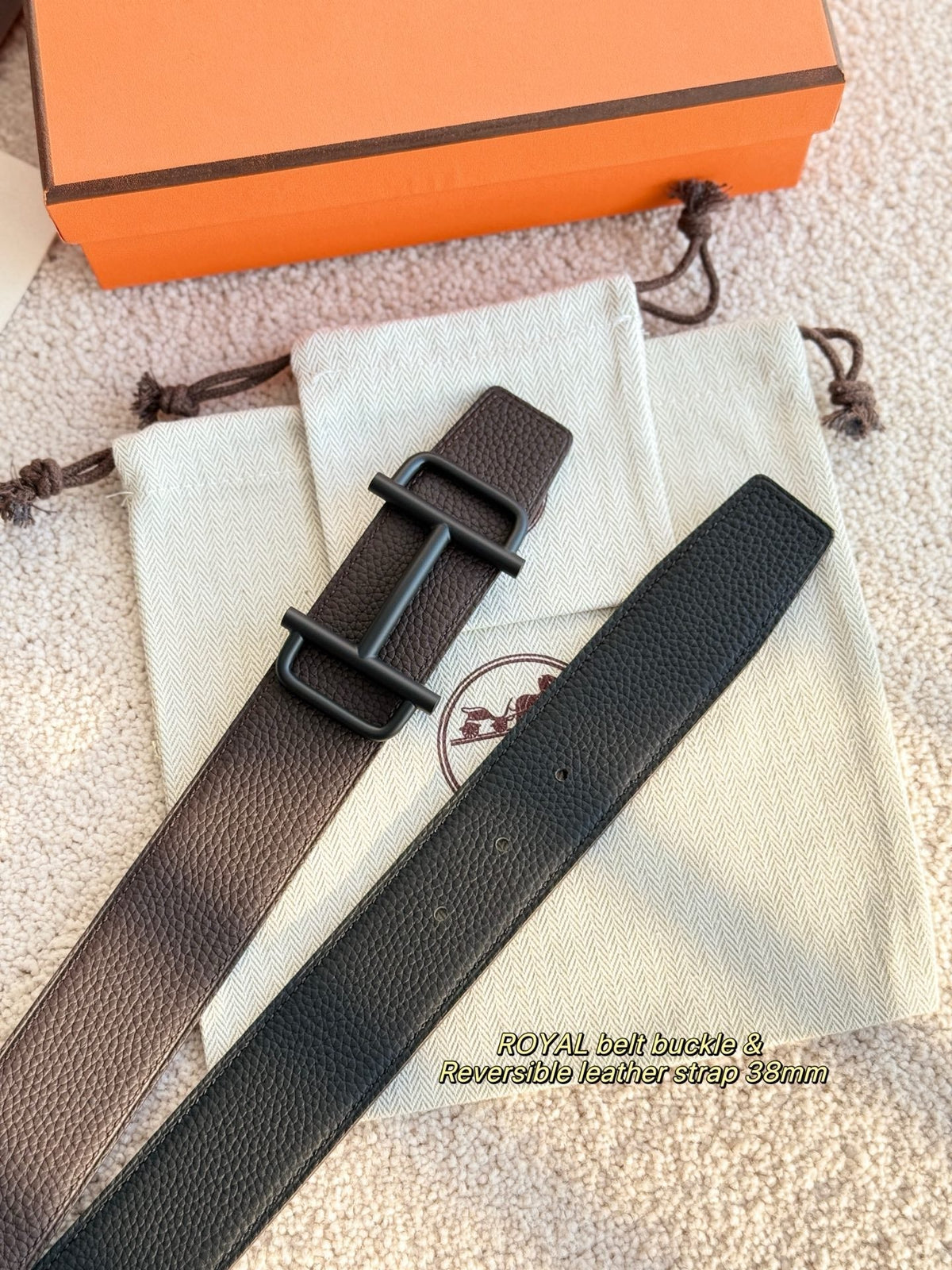HM Silver Buckle 38mm Royal Belt Black Leather 200636