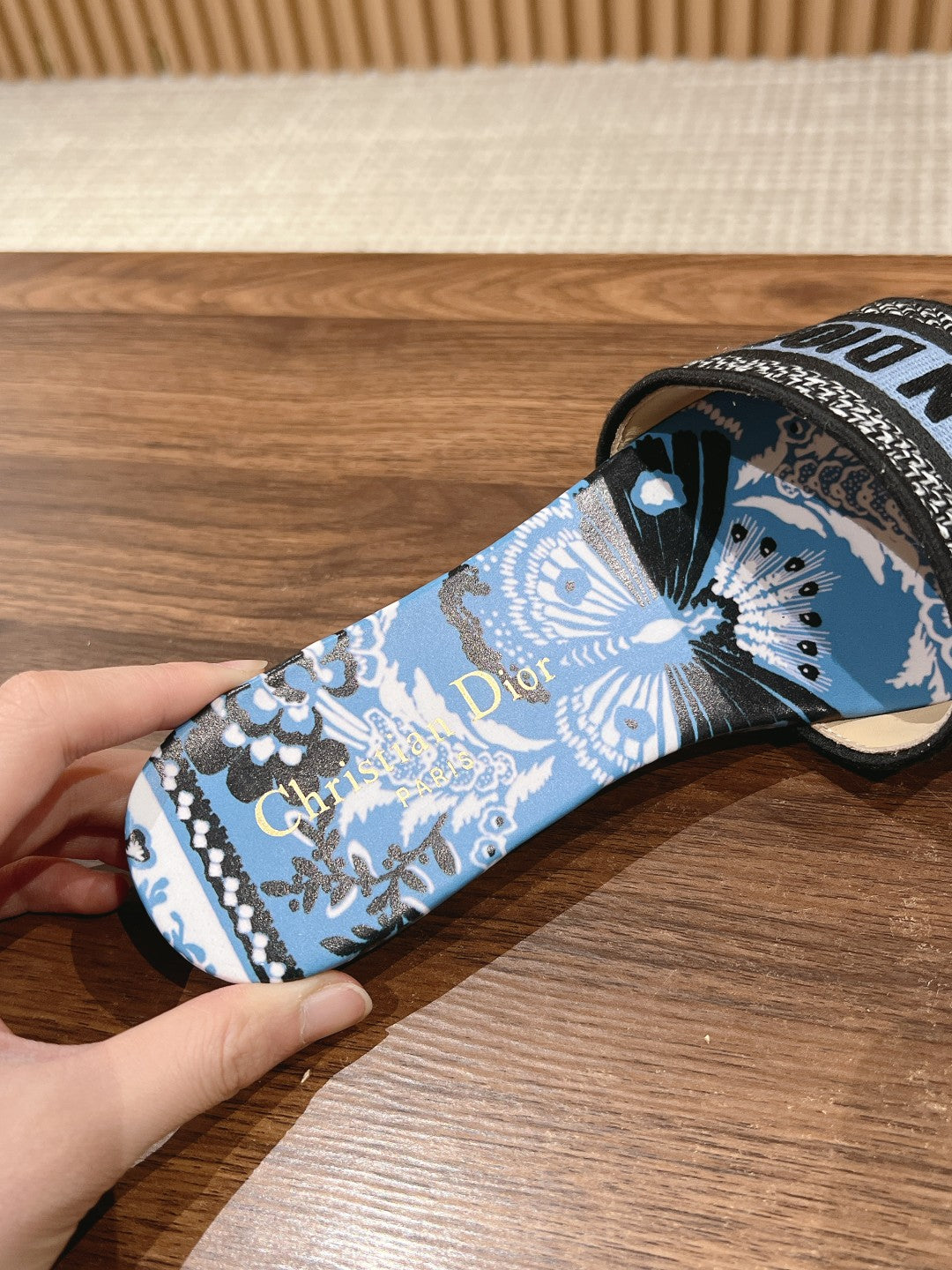 CD 26s Slide Sandals In Blue Floral Print Logo Strap