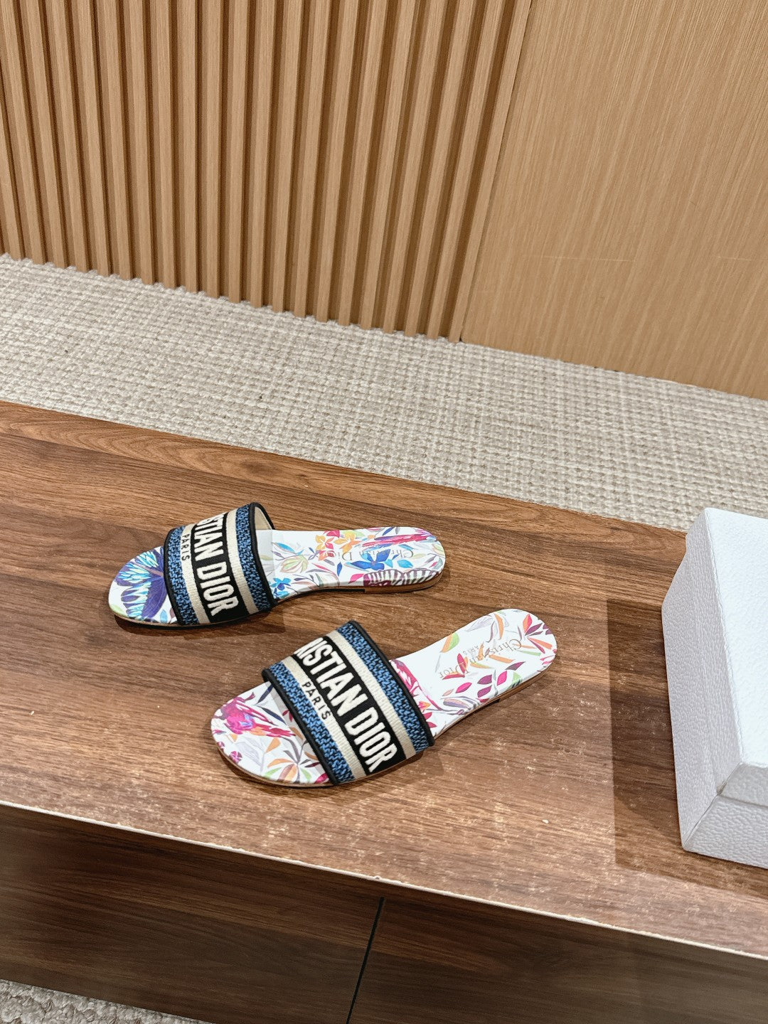 CD 26s Slide Sandals In Multicolor Butterfly Print Logo Strap