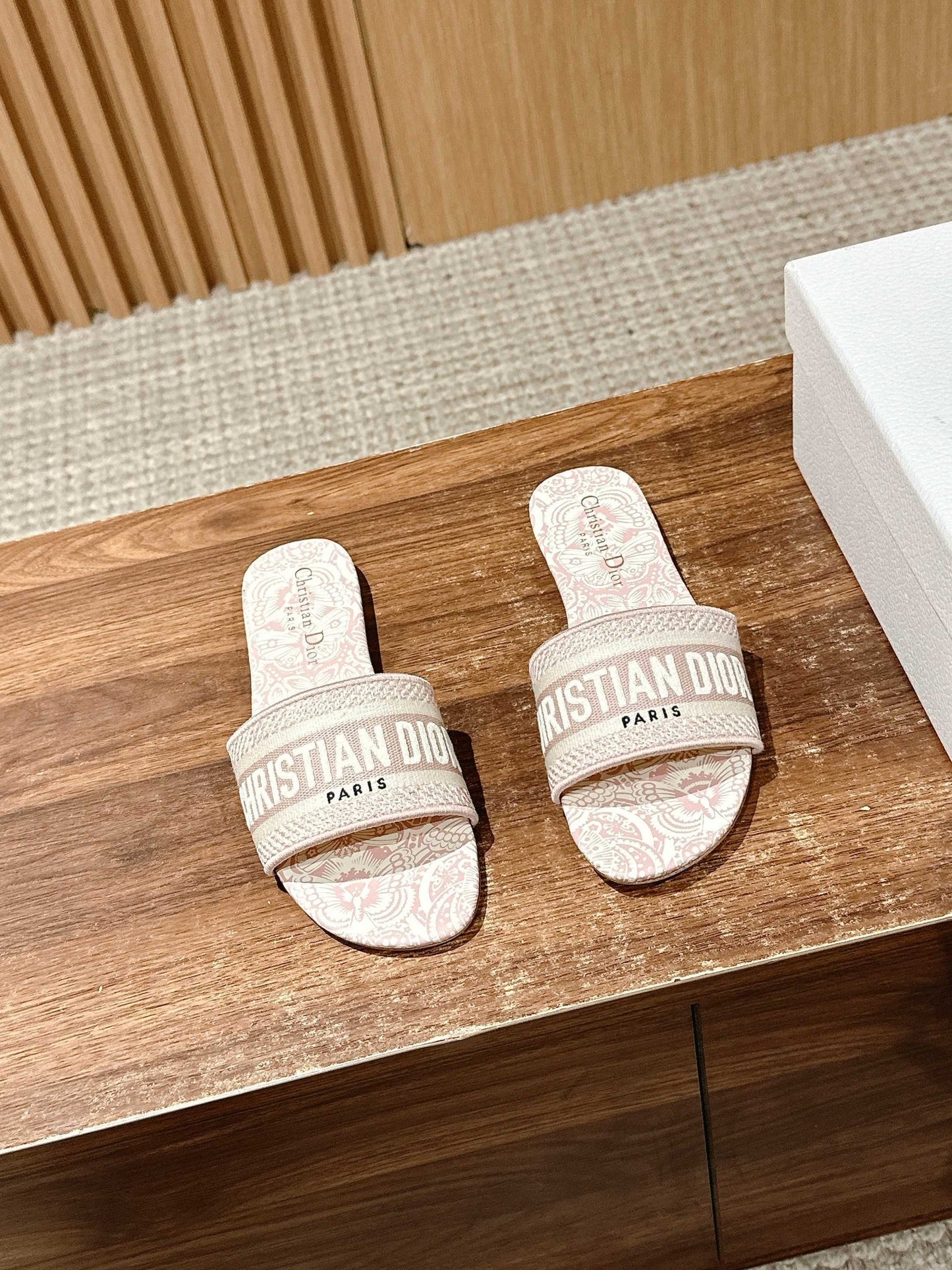 CD 26s D-Club Embroidered Slides In Pink Toile De Jouy