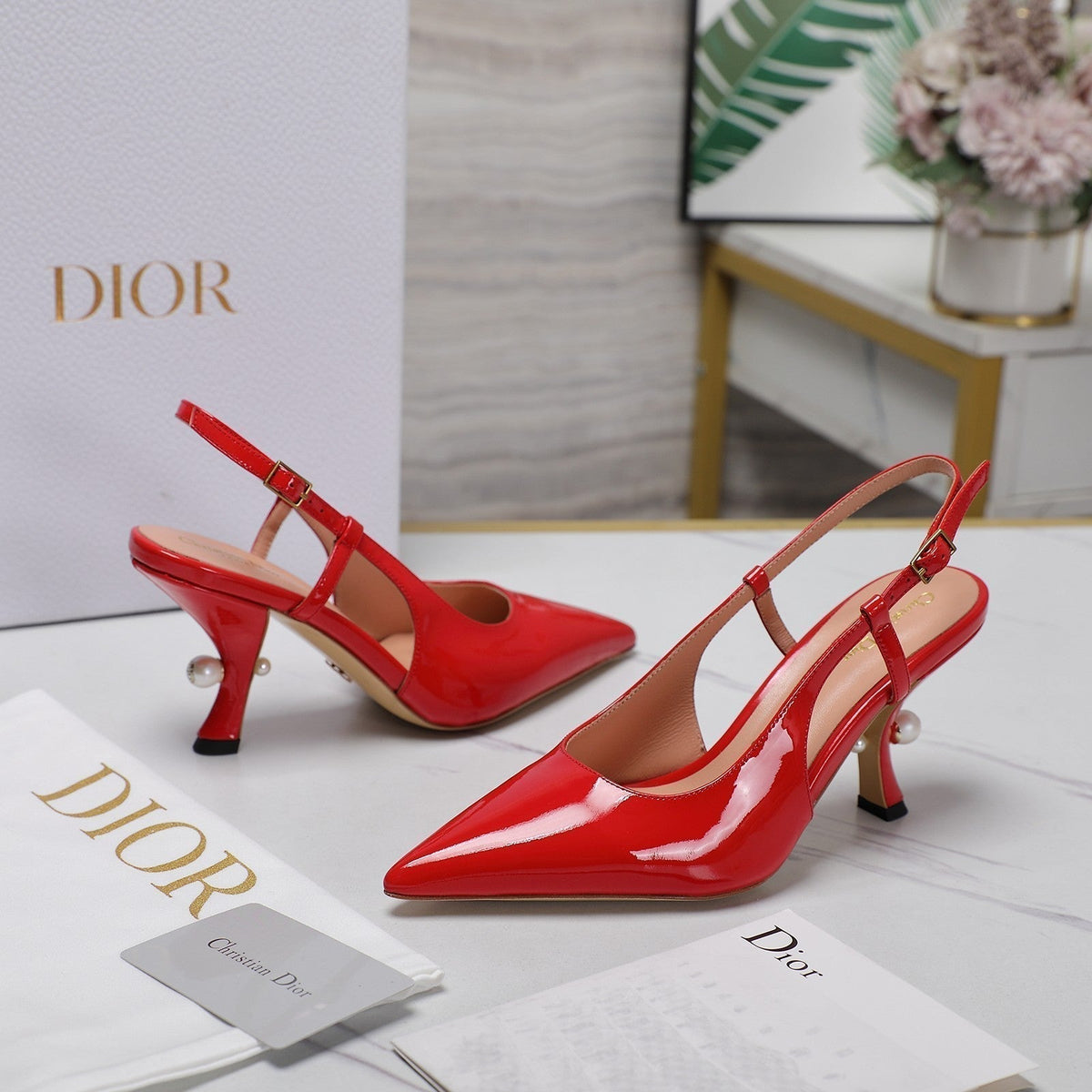 CD Tribales Slingback Pump Glossy Red Orange Cowhide