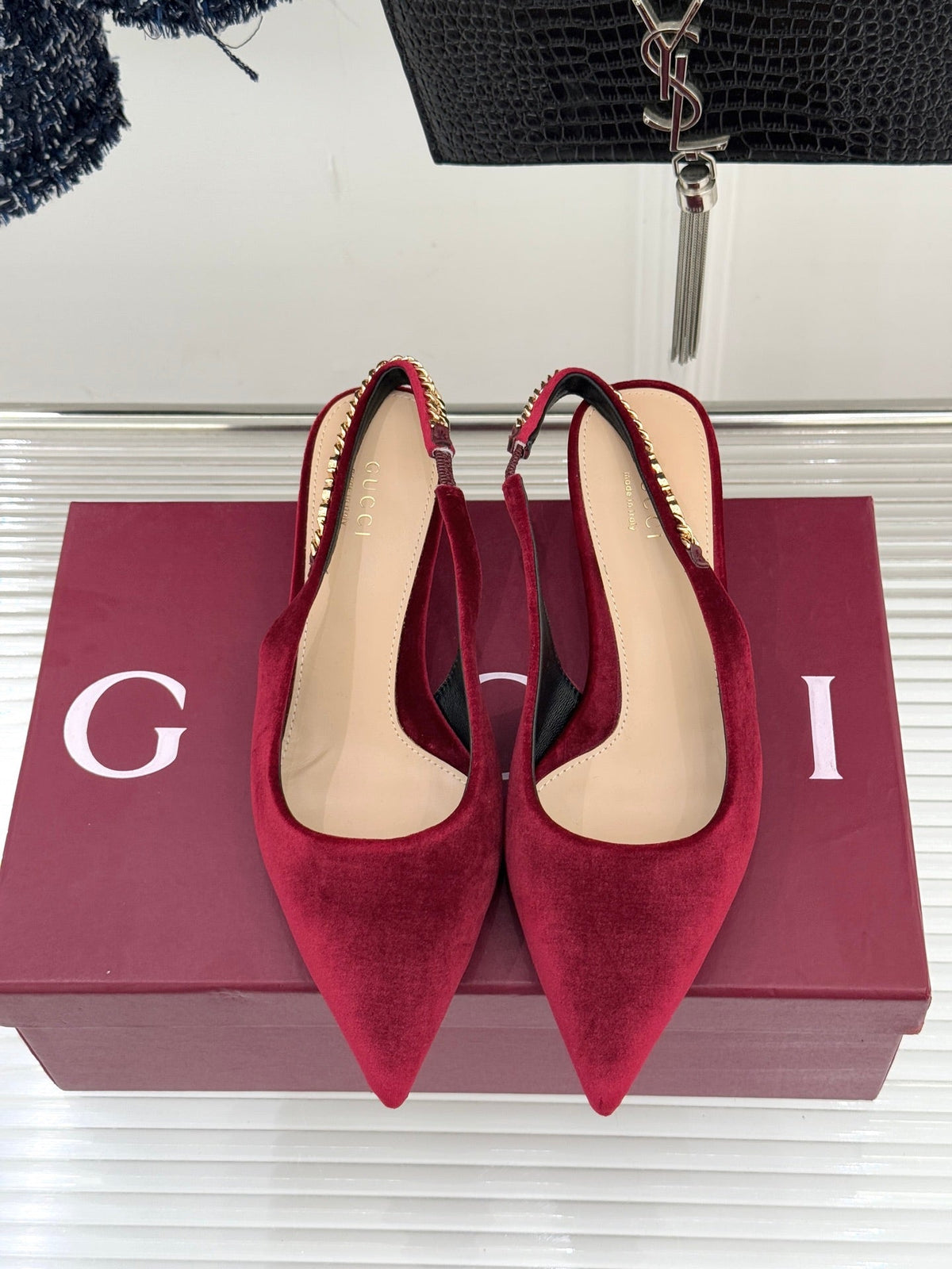 GG 26 Signoria Slingback Pumps 4.5cm Deep Wine Red Suede 632522
