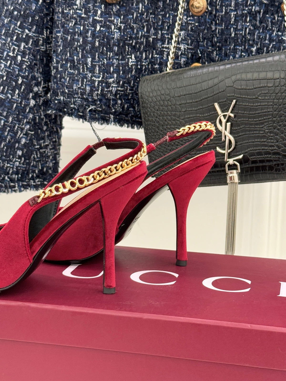 GG 26 Signoria Slingback Pumps 10.5cm Deep Wine Red Suede 632525