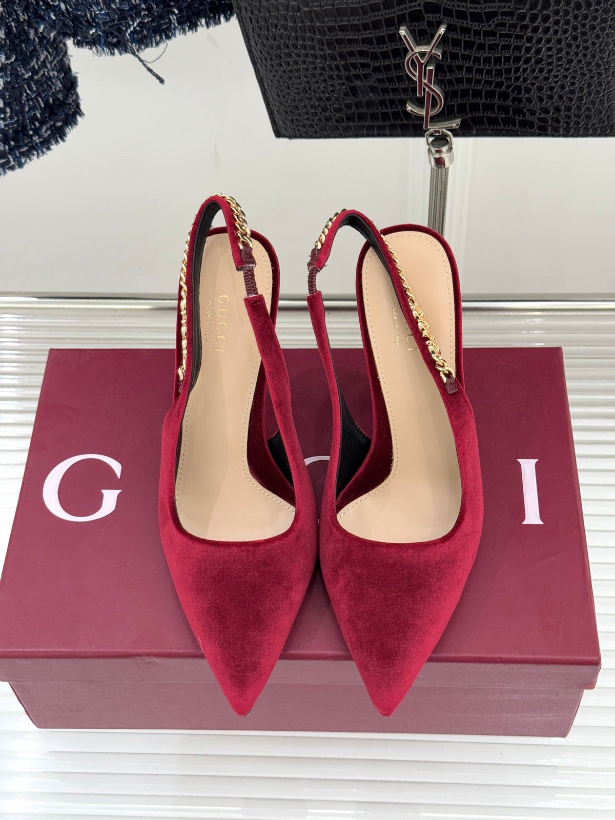 GG 26 Signoria Slingback Pumps 10.5cm Deep Wine Red Suede 632525