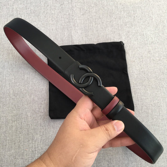 CC 2022 3.0cm Reversible Black Belt Calfskin Black Burgundy Calfskin