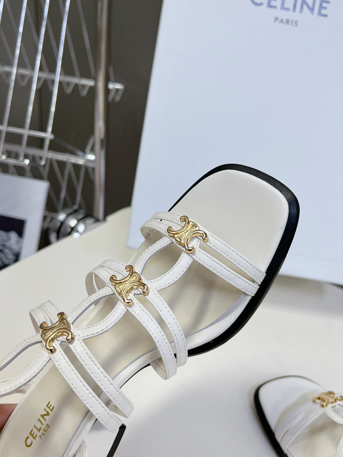 CELINE Sandals Clemence Multi White Leather