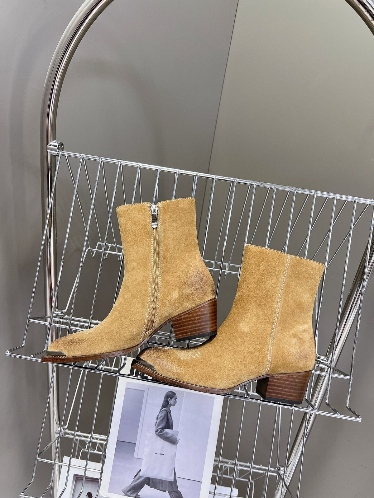 CELINE 25 Cowboy Boots Light Brown Suede 434415
