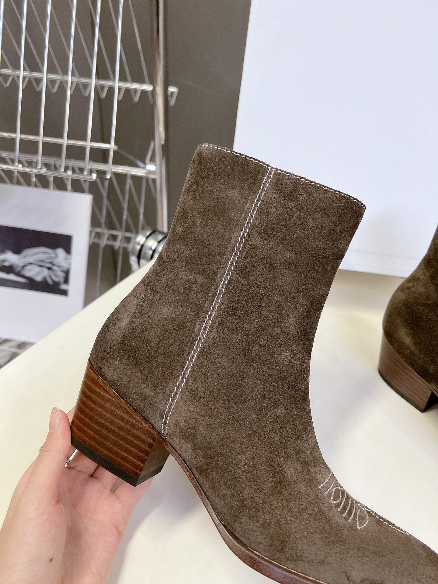 CELINE 25 Cowboy Boots Dark Brown Suede 434417