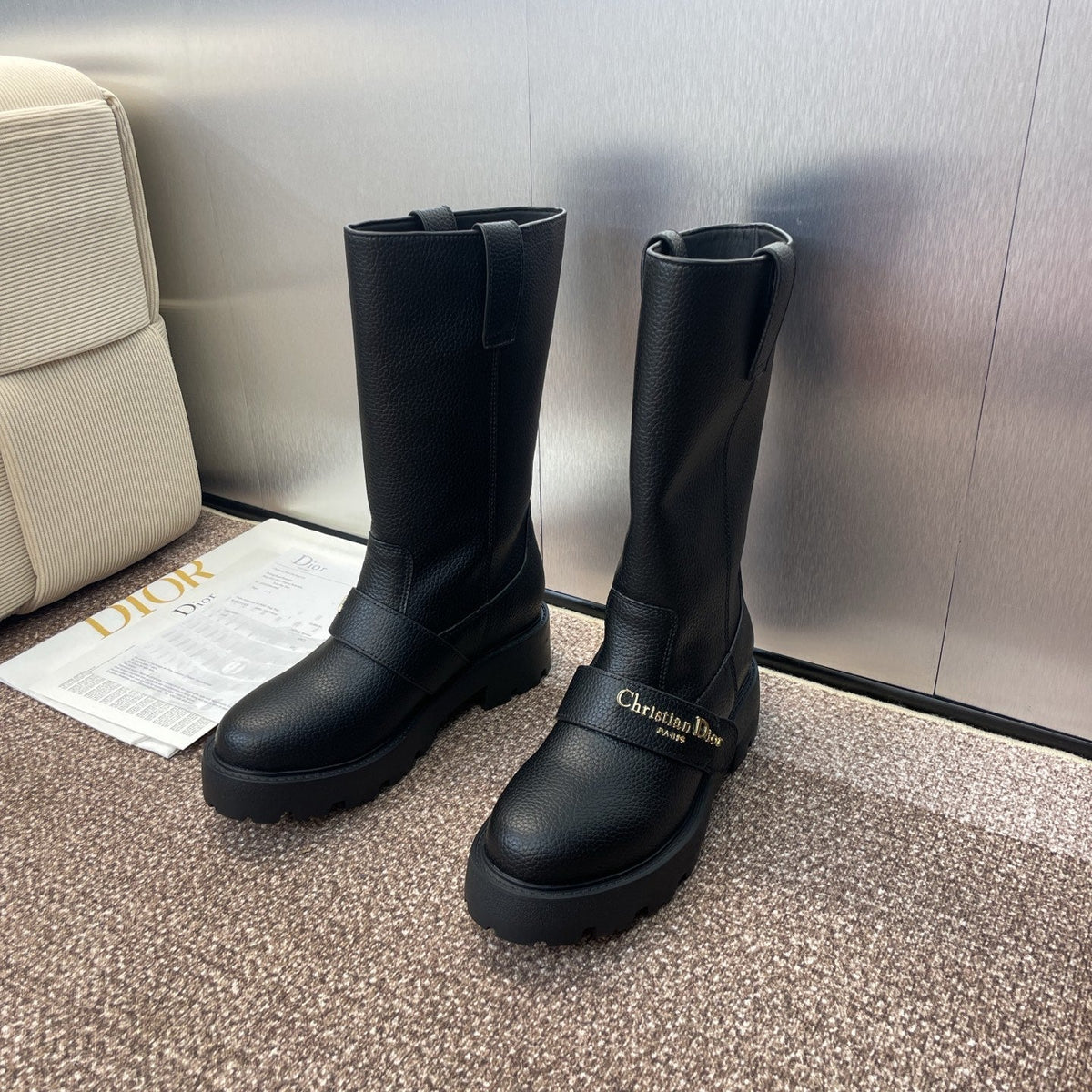 CD Ankle punk-inspired women's boots black cowhide